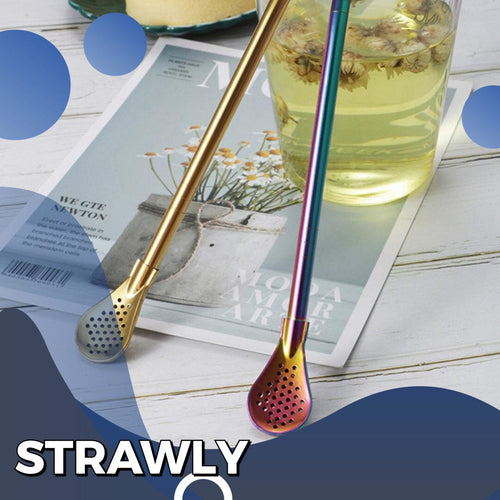 Strawly-Set - 2 in 1 Edelstahl Strohhalm und Löffel (4 Stück + Reinigungsset) GoFlix 